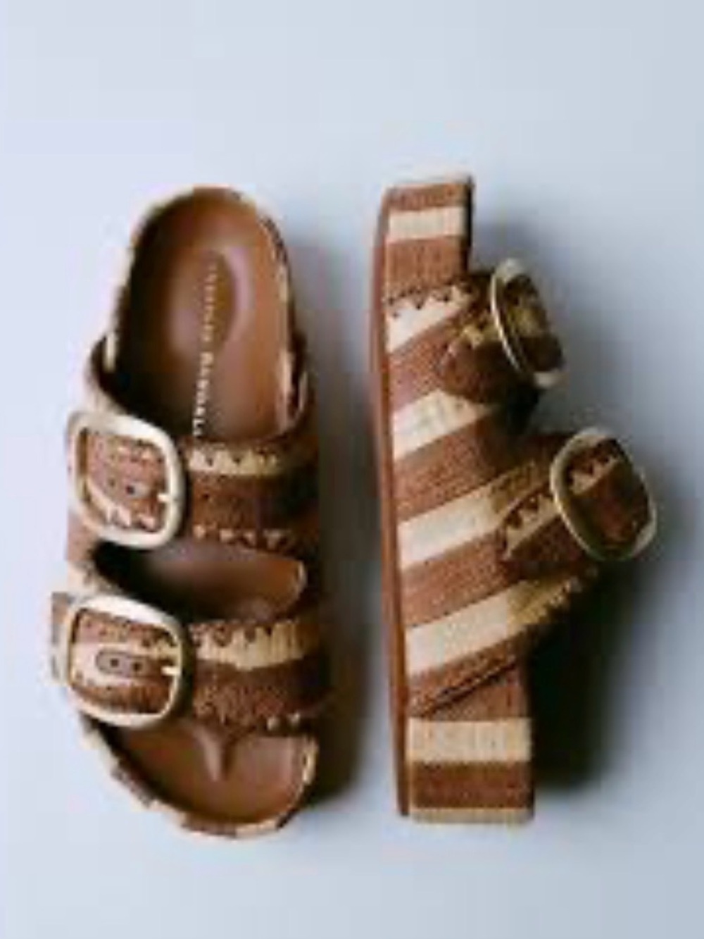 Loeffler Randall Theo Two-Band Sandal mule in brown and natural striped raffia 9